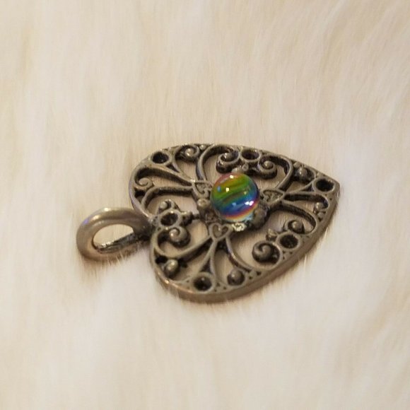 MEdieval Style Heart Pendant Charm Silver Tone Metal Open Work Beaded 5548 - Picture 2 of 7